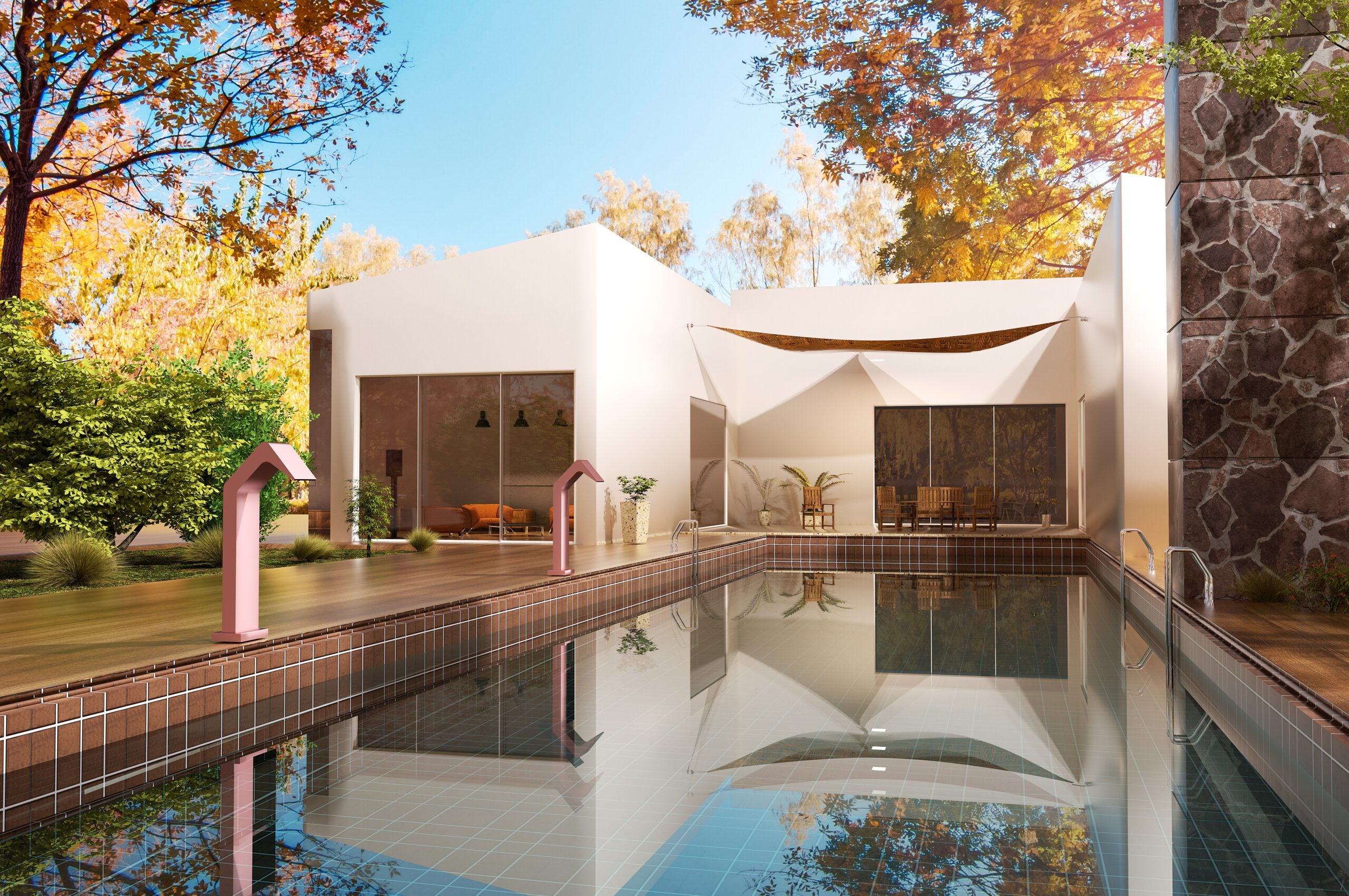 Cascada grande para piscina Niágara en acero inox S.316 Rosa coral