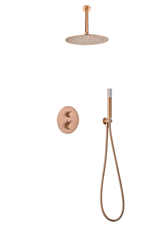 Conjunto Ducha Termostatico Empotrado Tívoli Oro Rosa Cepillado