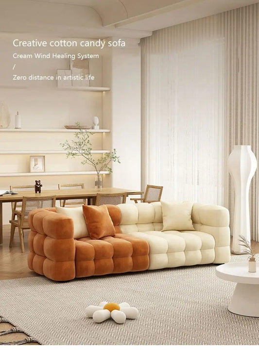 Sofá seccional pequeño estilo crema nórdico para sala de estar 