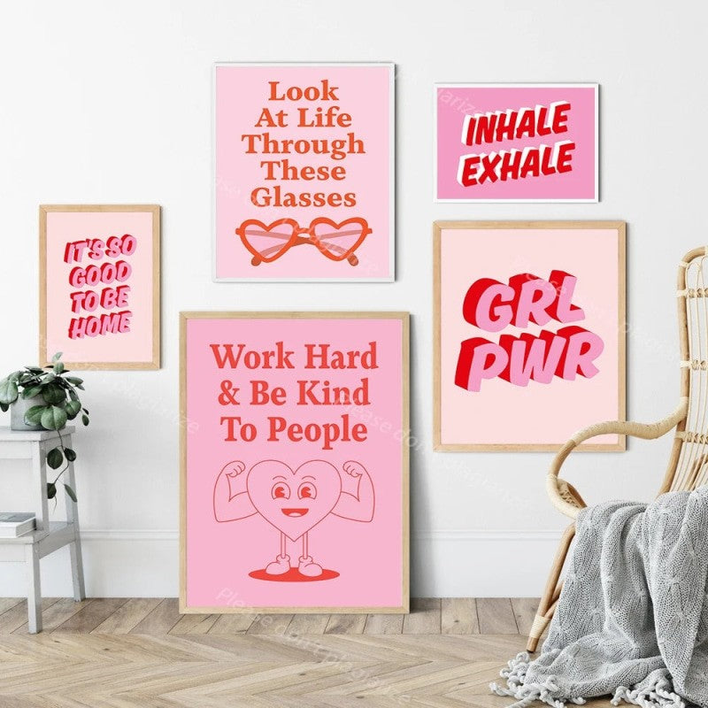 Cuadros De Pared Rosa Con Mensajes Inspiradores, Decoración