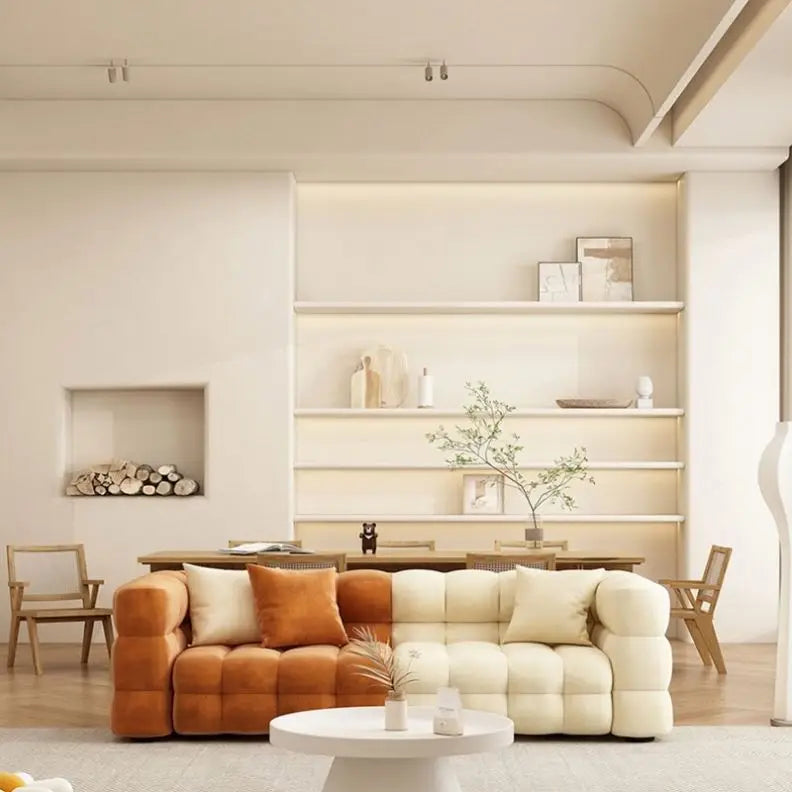 Sofá seccional pequeño estilo crema nórdico para sala de estar 