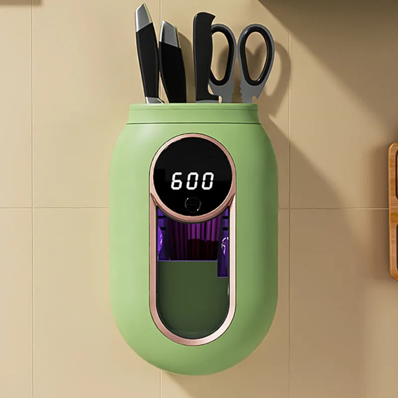 Soporte para palillos de desinfección con pantalla LED, utensilios de cocina montados en la pared, cuchara, tenedor, caja de almacenamiento de cuchillos, soporte para cuchillos de desinfección UV