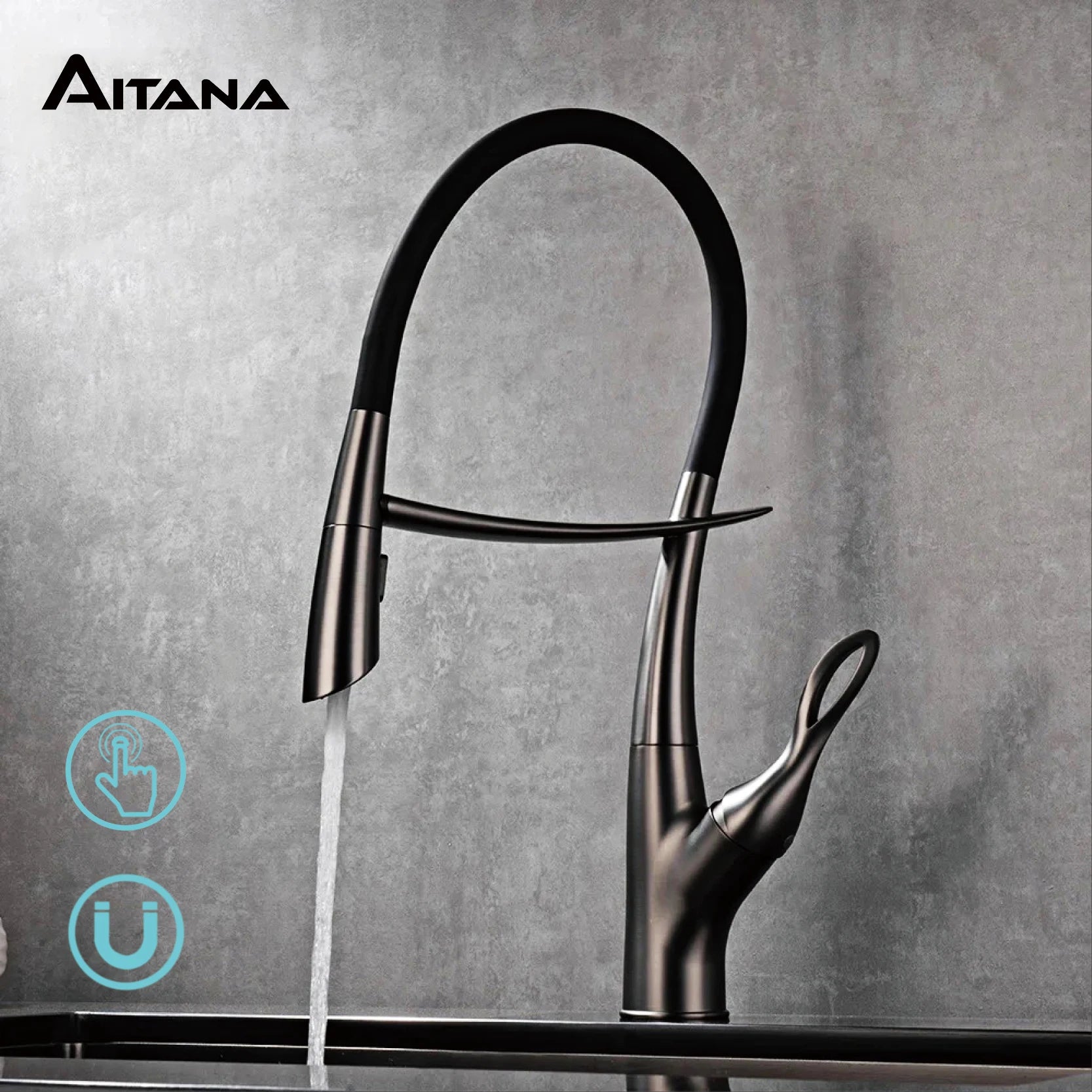 Grifo magnético para fregadero con interruptor táctil, control dual de agua fría y caliente