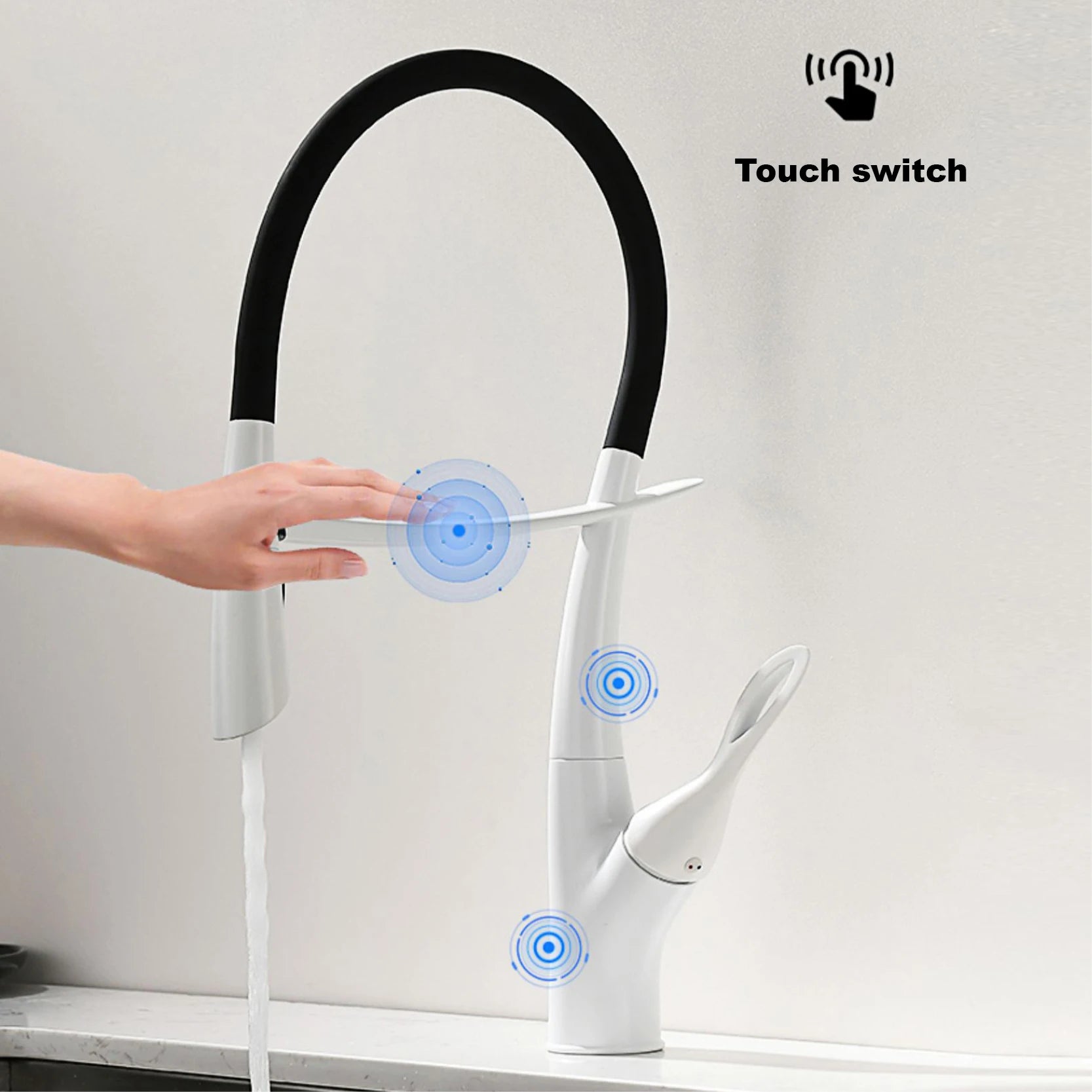 Grifo magnético para fregadero con interruptor táctil, control dual de agua fría y caliente