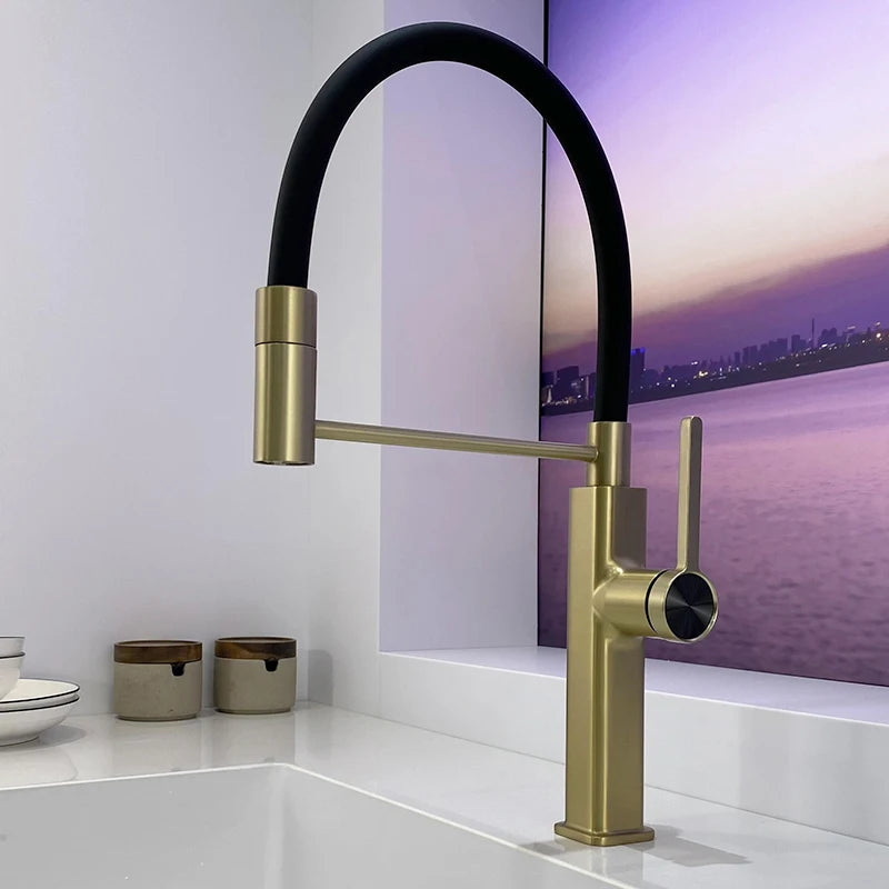 Grifo de cocina con manguera flexible y panel LED para montaje en cubierta