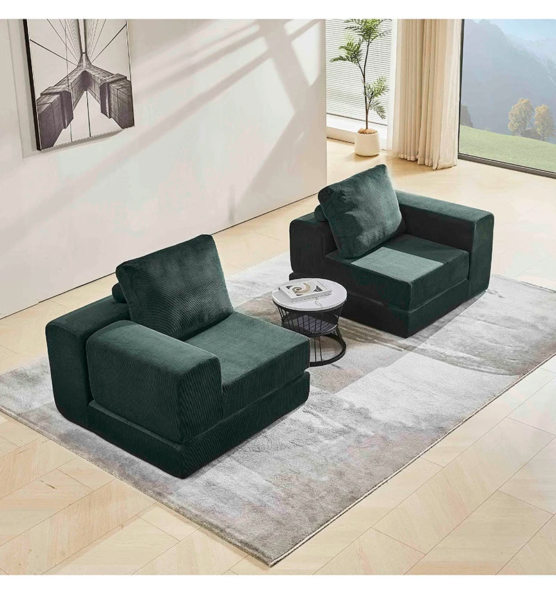Sofá cama modular de pana de estilo moderno y sencillo para sala de estar con bloques de tofu y combinación de compresión para dormitorio.