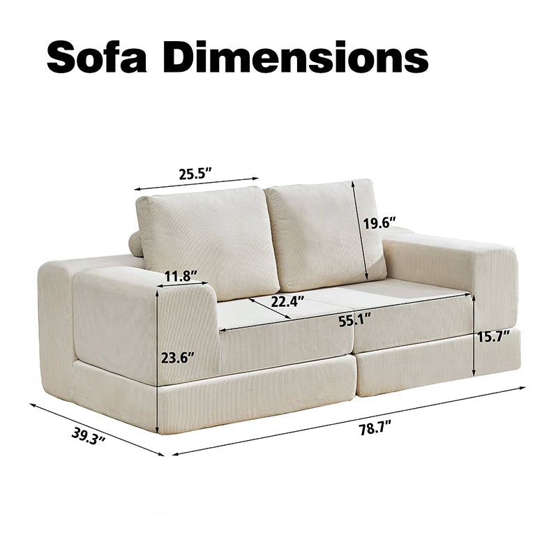 Sofá cama modular de pana de estilo moderno y sencillo para sala de estar con bloques de tofu y combinación de compresión para dormitorio.