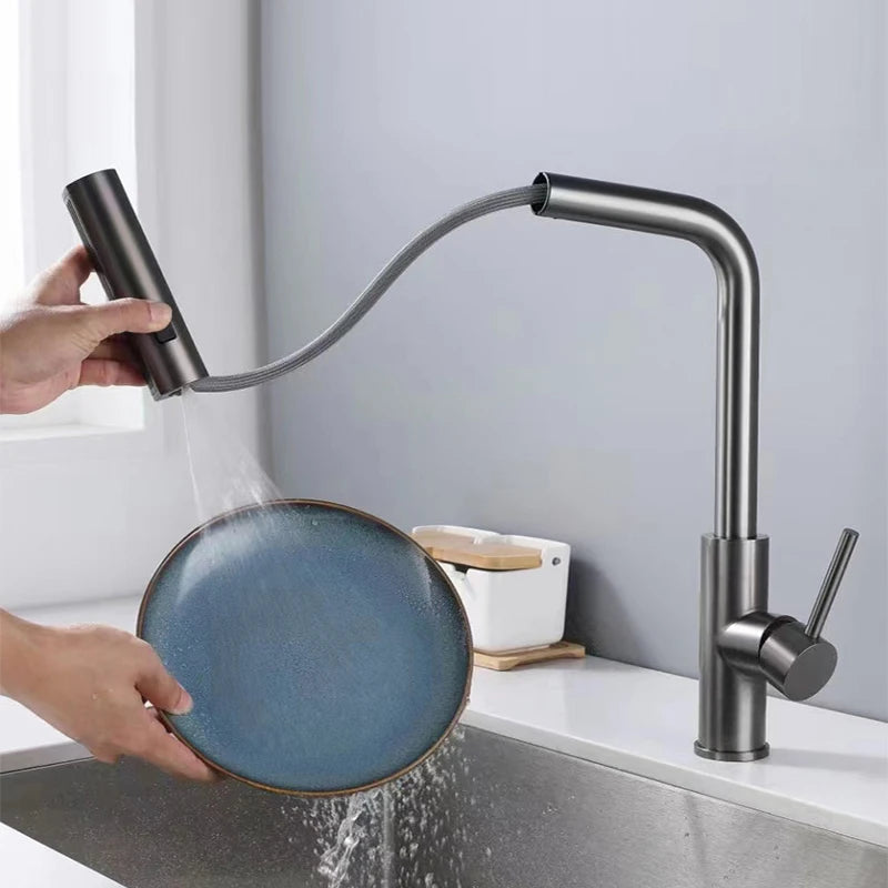 Grifo extraíble para lavabo con sensor de cascada y 3 modos
