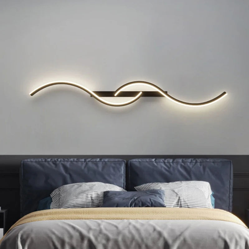 Lámpara de pared LED moderna, minimalista, para dormitorio, mesita de noche, tira larga, para sala de estar, iluminación interior del hogar