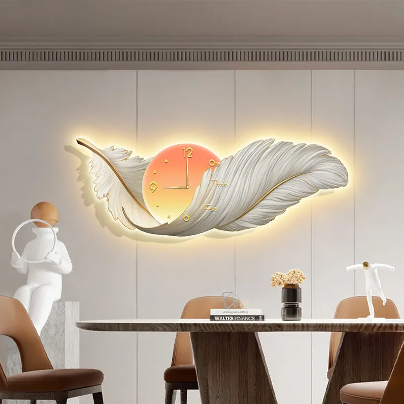 Reloj de plumas creativo con luz LED