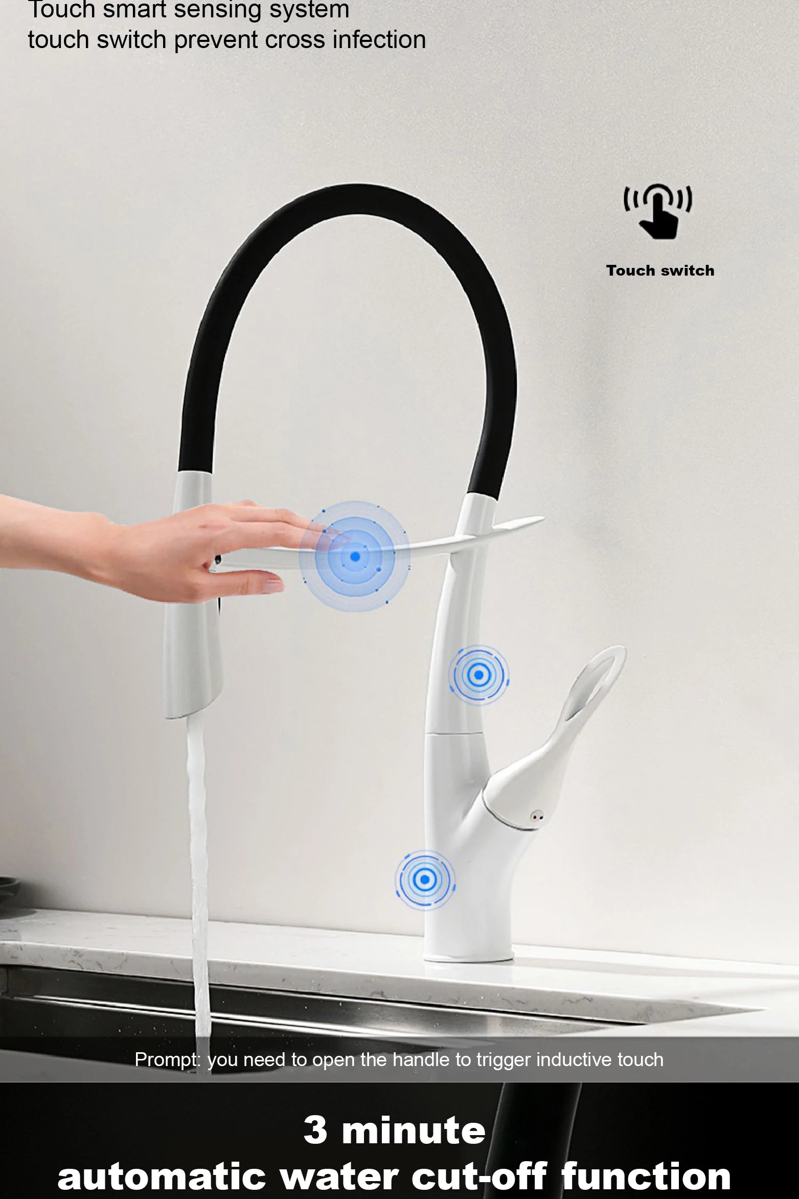 Grifo magnético para fregadero con interruptor táctil, control dual de agua fría y caliente