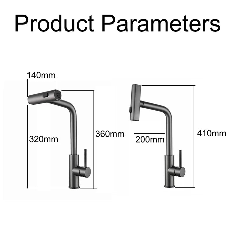 Grifo extraíble para lavabo con sensor de cascada y 3 modos