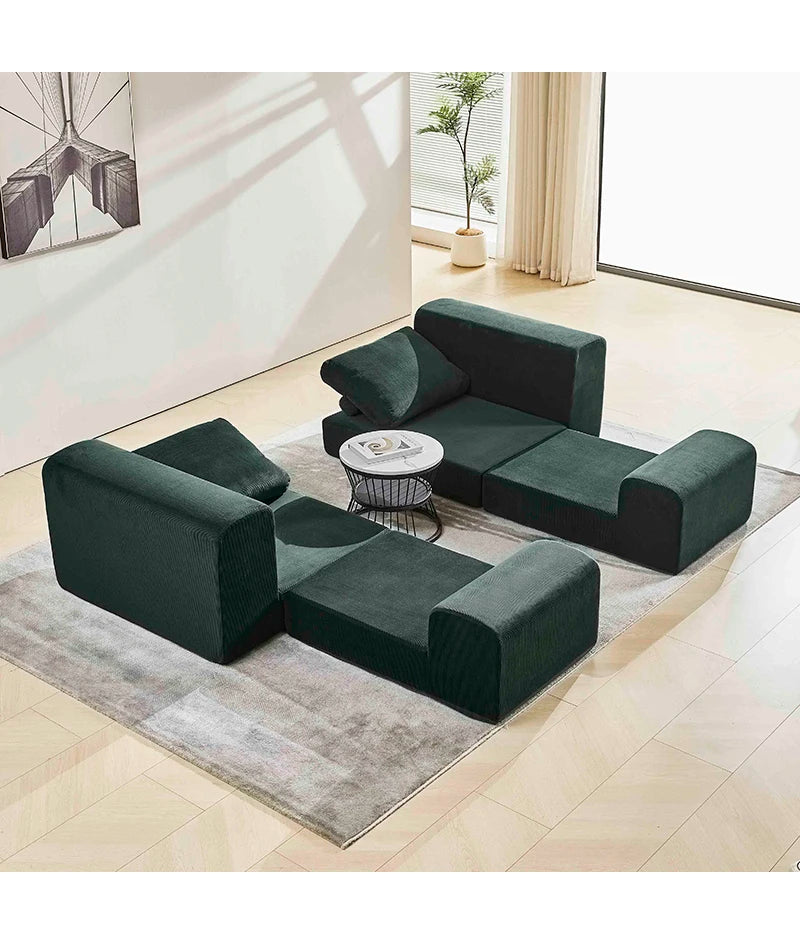 Sofá cama modular de pana de estilo moderno y sencillo para sala de estar con bloques de tofu y combinación de compresión para dormitorio.