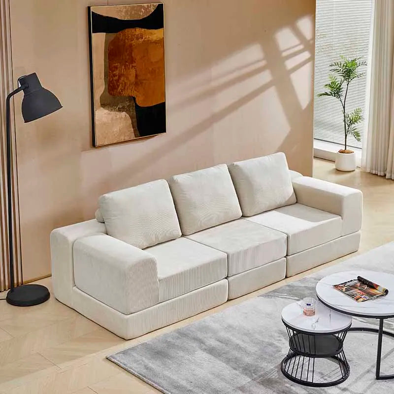 Sofá cama modular de pana de estilo moderno y sencillo para sala de estar con bloques de tofu y combinación de compresión para dormitorio.