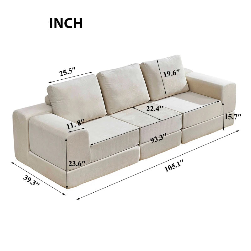 Sofá cama modular de pana de estilo moderno y sencillo para sala de estar con bloques de tofu y combinación de compresión para dormitorio.