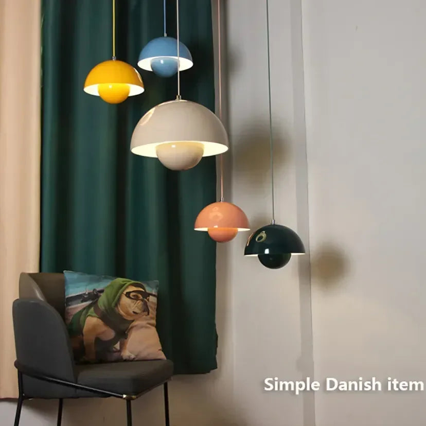 Lámpara colgante semicircular con diseño de flores nórdicas