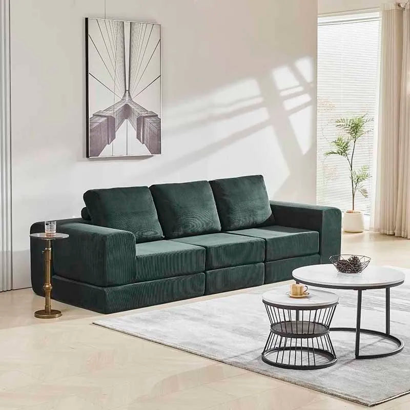 Sofá cama modular de pana de estilo moderno y sencillo para sala de estar con bloques de tofu y combinación de compresión para dormitorio.