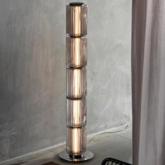 Lámpara de pie nórdica LED de cristal ahumado