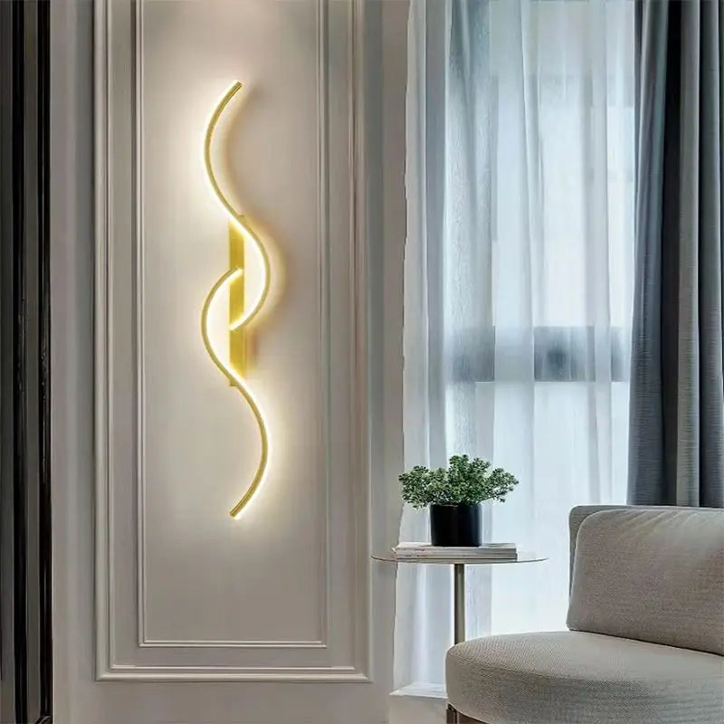 Lámpara de pared LED moderna, minimalista, para dormitorio, mesita de noche, tira larga, para sala de estar, iluminación interior del hogar