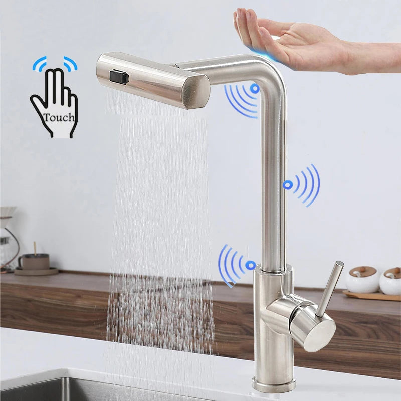 Grifo extraíble para lavabo con sensor de cascada y 3 modos