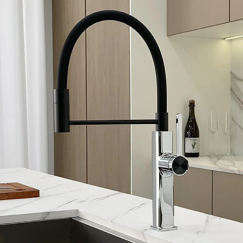 Grifo de cocina con manguera flexible y panel LED para montaje en cubierta