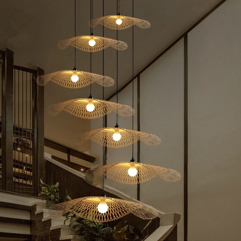 Luces colgantes de lámparas de mimbre tejidas de bambú