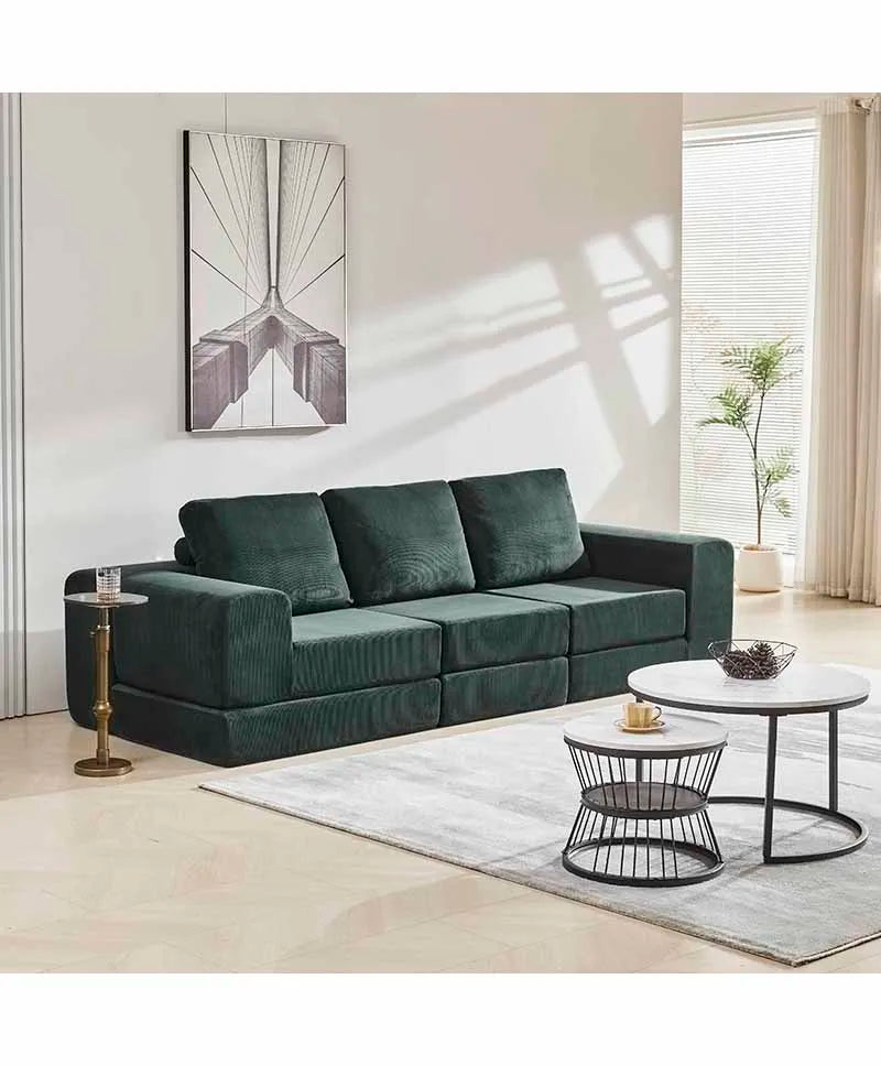 Sofá cama modular de pana de estilo moderno y sencillo para sala de estar con bloques de tofu y combinación de compresión para dormitorio.