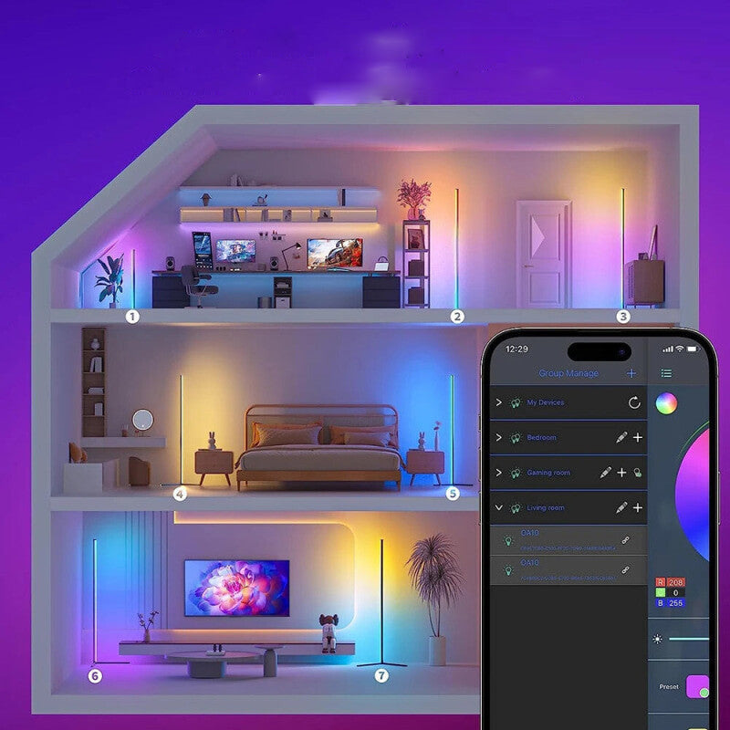 Lámpara de pie de esquina RGB regulable nórdica con aplicación inteligente