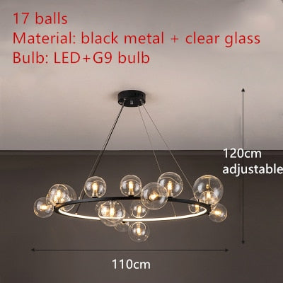 Lámpara de araña LED de burbuja de vidrio transparente