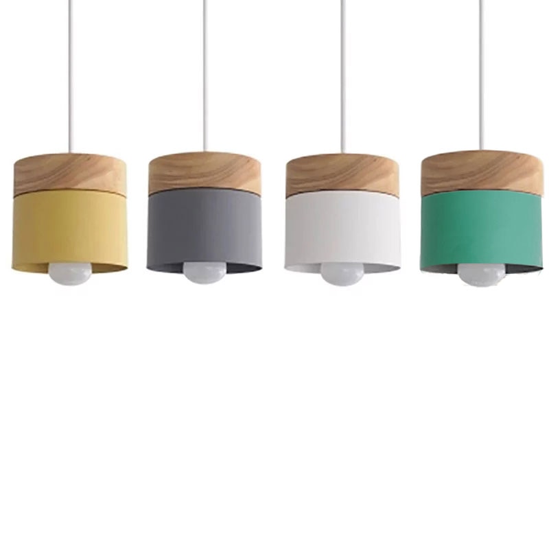 Lámpara colgante moderna de madera de hierro Macaron