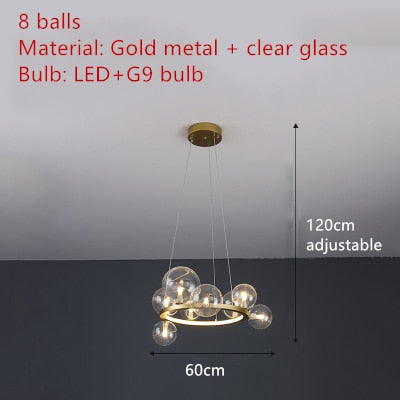 Lámpara de araña LED de burbuja de vidrio transparente