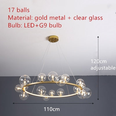 Lámpara de araña LED de burbuja de vidrio transparente
