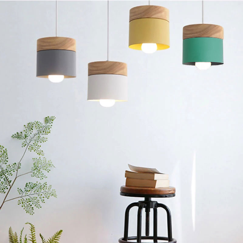 Lámpara colgante moderna de madera de hierro Macaron
