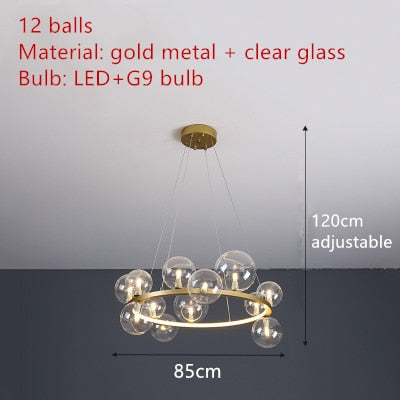Lámpara de araña LED de burbuja de vidrio transparente