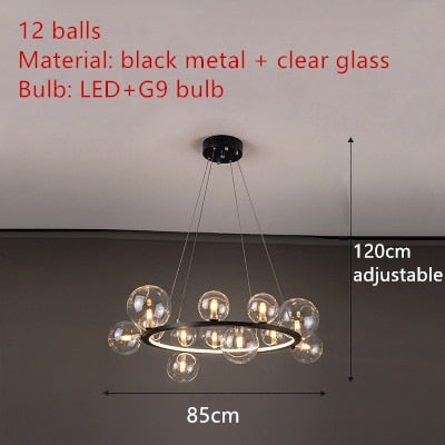Lámpara de araña LED de burbuja de vidrio transparente