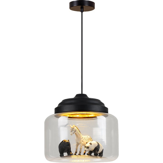 Lámpara colgante animal tarro transparente