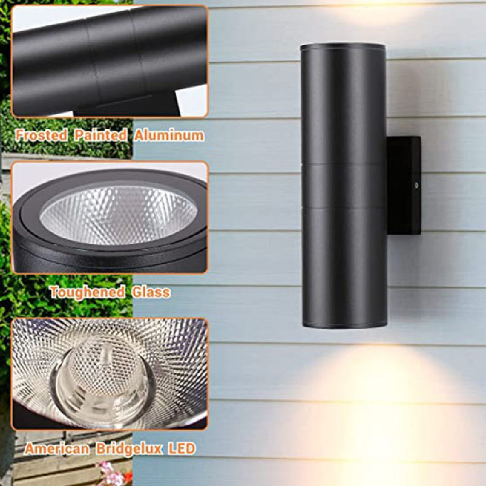 Aplique de pared de aluminio para exteriores con cilindro hacia arriba y hacia abajo