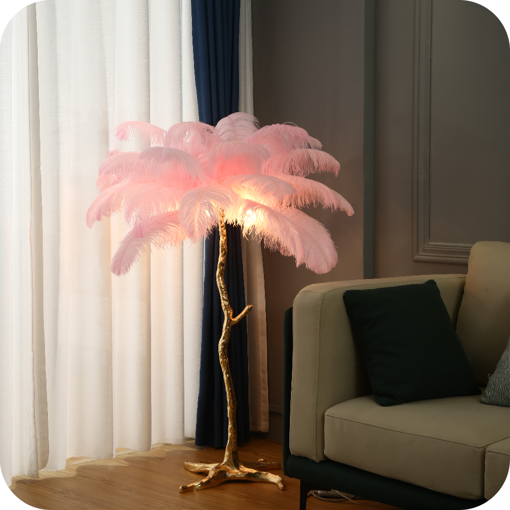 Lámpara de pie de plumas de avestruz