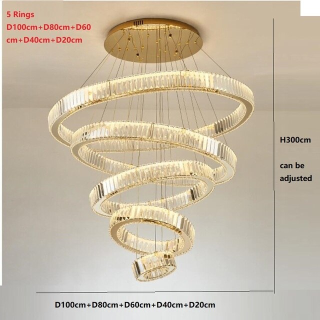 Lámpara colgante de araña grande con anillo de cristal
