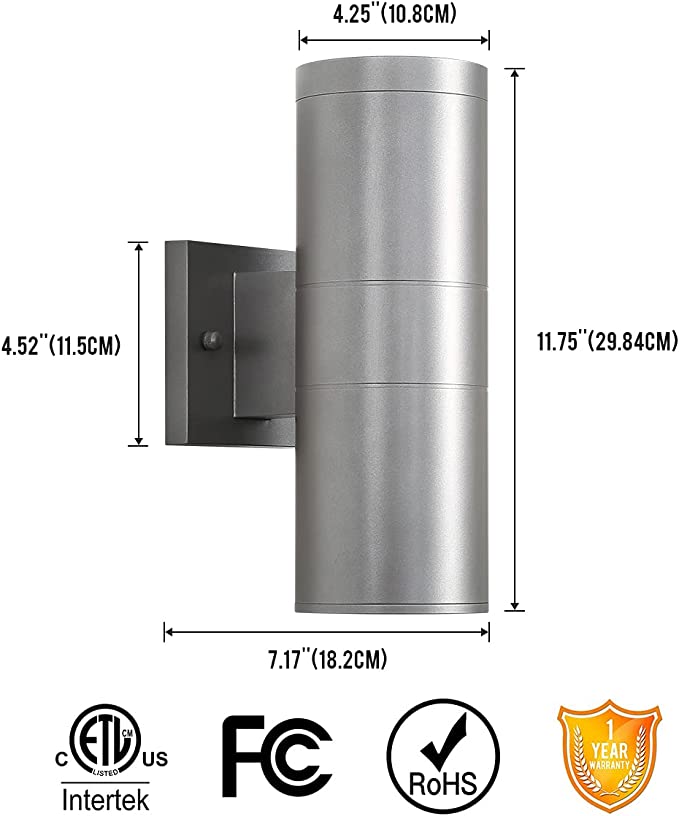 Aplique de pared de aluminio para exteriores con cilindro hacia arriba y hacia abajo