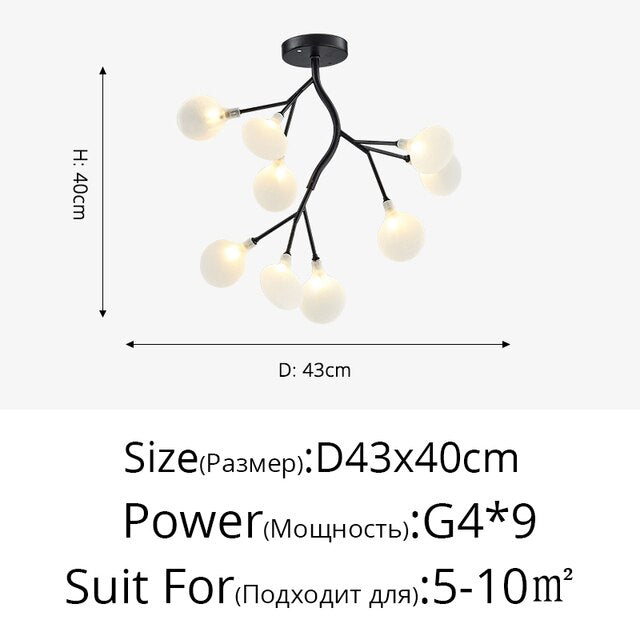 Lámpara de araña LED moderna Rama de árbol Luciérnaga