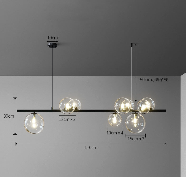 Lámpara de araña LED de burbuja de vidrio transparente