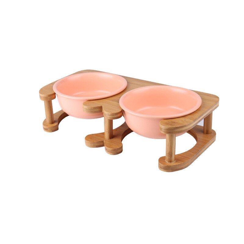 Tazón de alimentación para mascotas con soporte de madera
