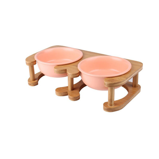 Tazón de alimentación para mascotas con soporte de madera
