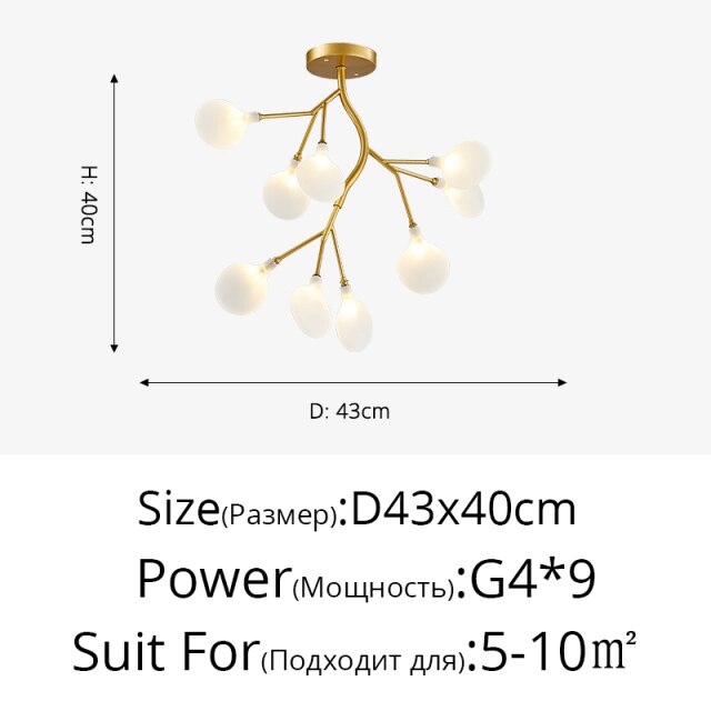 Lámpara de araña LED moderna Rama de árbol Luciérnaga
