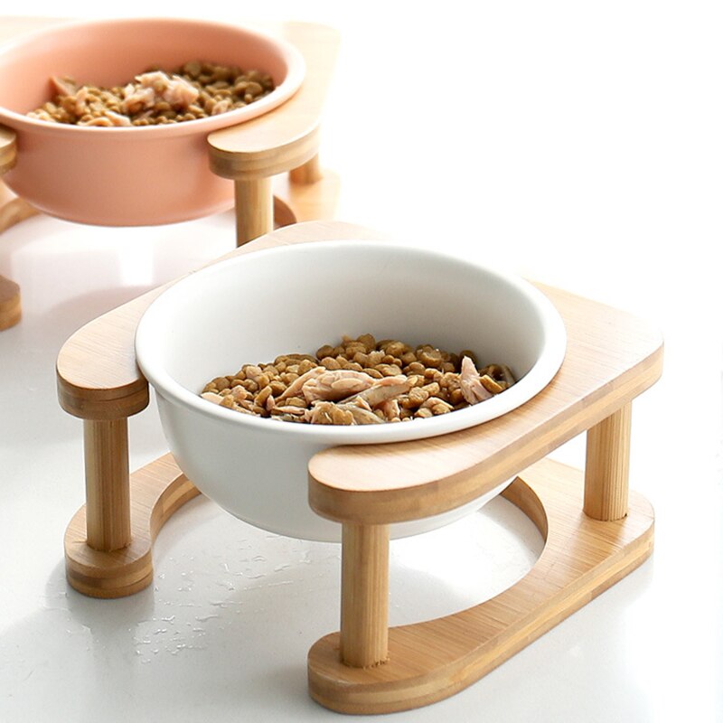 Tazón de alimentación para mascotas con soporte de madera