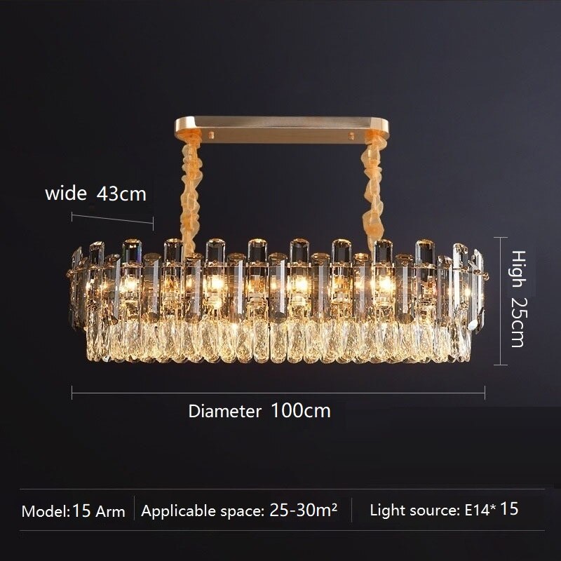 Lámpara de araña de lujo de cristal moderno Lámpara dorada