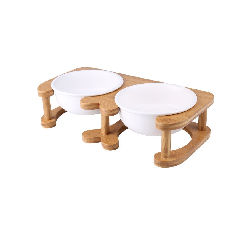 Tazón de alimentación para mascotas con soporte de madera
