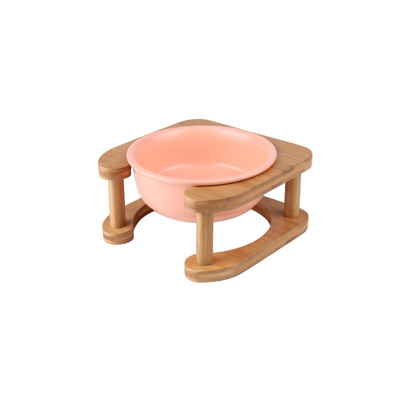 Tazón de alimentación para mascotas con soporte de madera