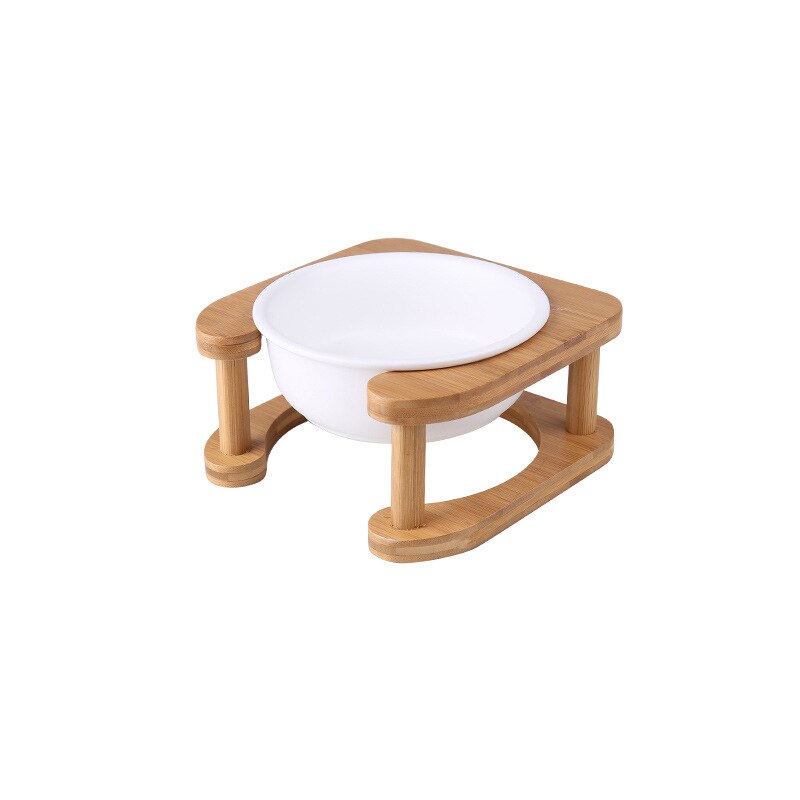 Tazón de alimentación para mascotas con soporte de madera